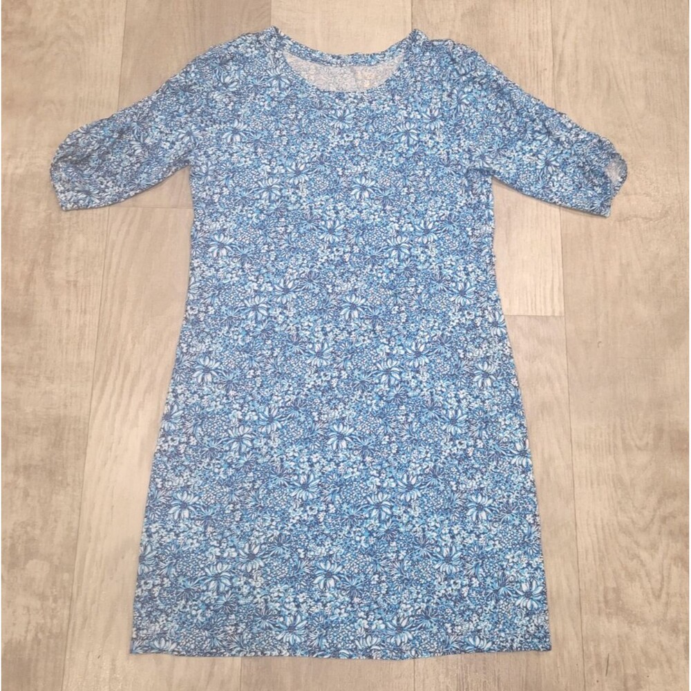 Lilly Pulitzer Belden T-Shirt Dress Sz Large Blue Blooming Together Pima Cotton